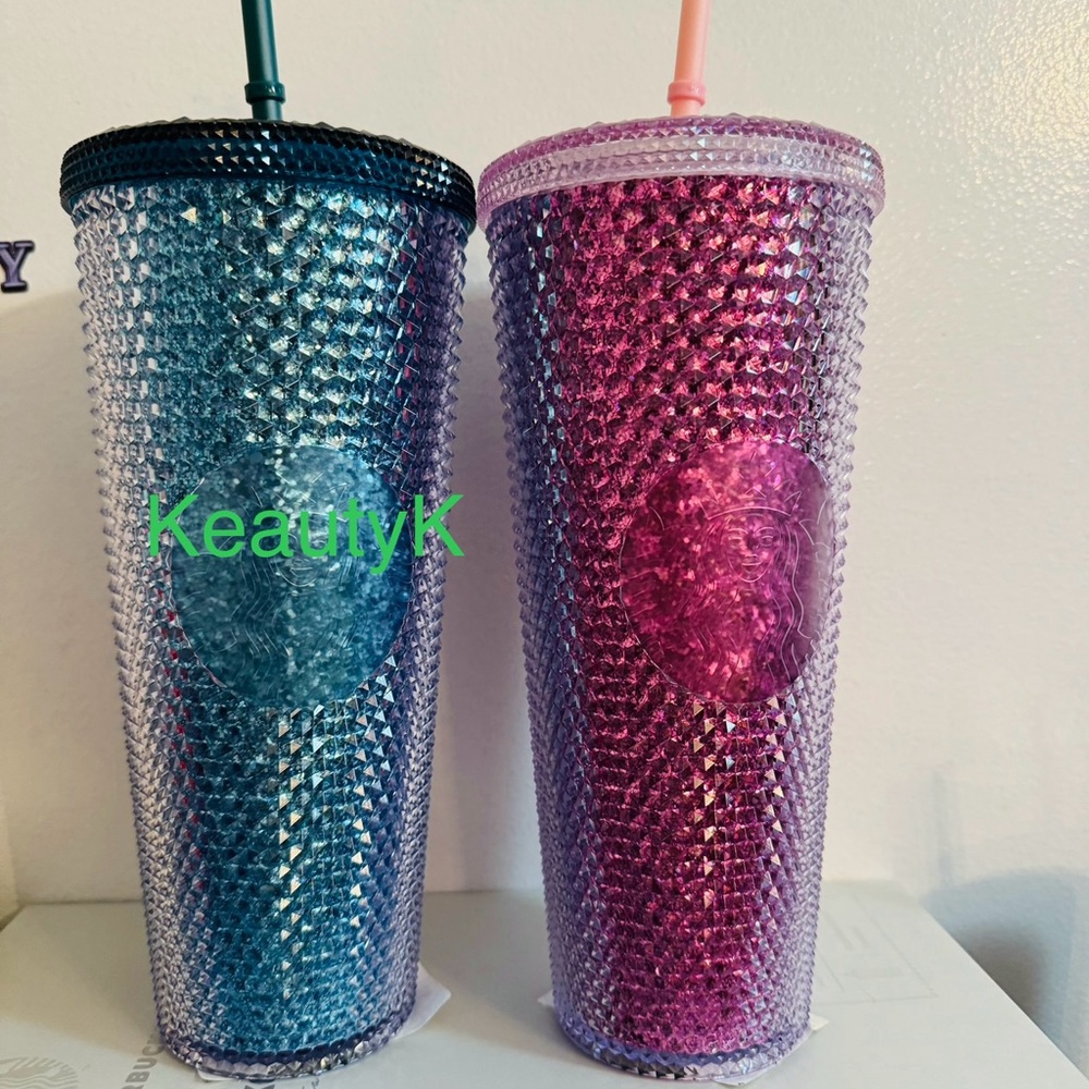 Starbucks cyan & plum bling studded venti Korea cold cup tumbler set of 2
